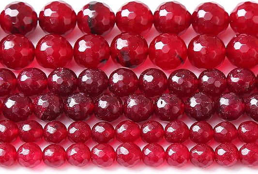 60pcs 6mm Faceted Red Jade Gemstone Beads Natural Stone Round Loose Spacer Beads for Jewelry Making DIY Bracelet Necklace 1 Strand 15inch