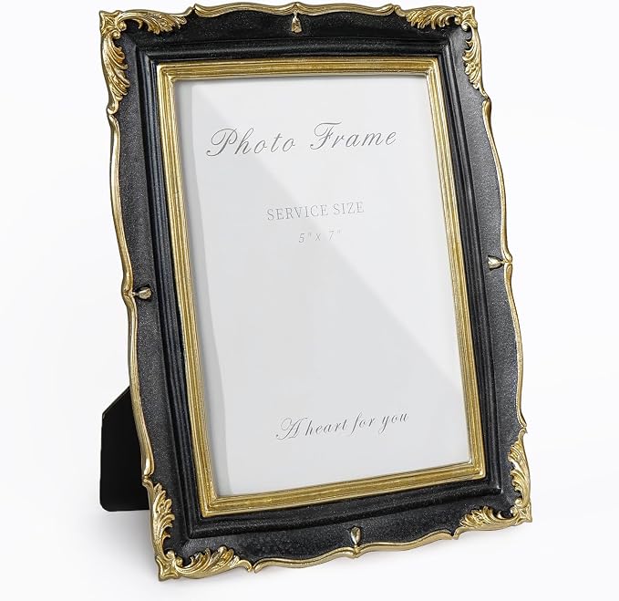 Cuspin 5x7 Picture Frame Black and Gold Frames, Vintage Ornate Textured by Cuspin