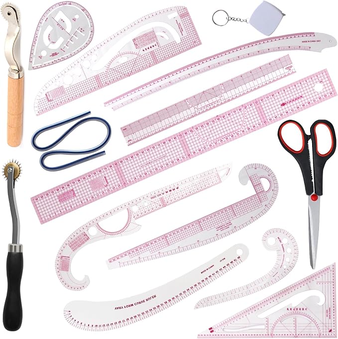 HLZC French Curve Ruler for Pattern Making, 15 Pieces Clear Sewing Ruler Set by HLZC