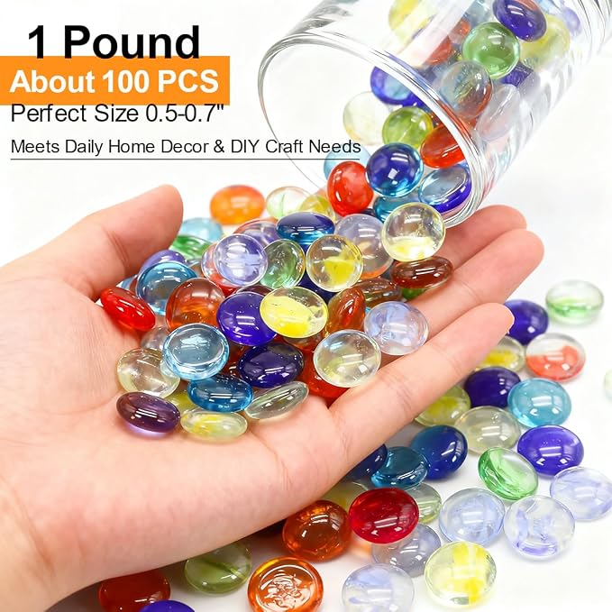 Mixed Gemstone Vase Fillers, Mixed Colour Glass Stones Flat Bottom Marble Beads - Image 6