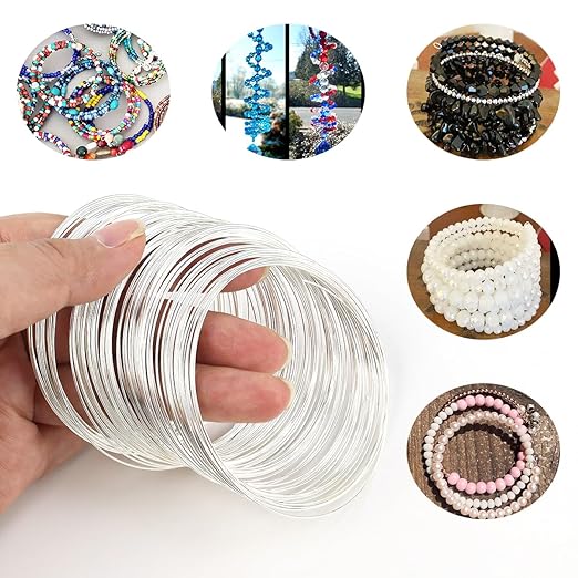 200 Loops Memory Steel Wire for Jewelry Making Supplies, 0.6mm Bangle Bracelet Wire Memory Beading Wire for Art Creation Necklace DIY Crafts Making (Silver)