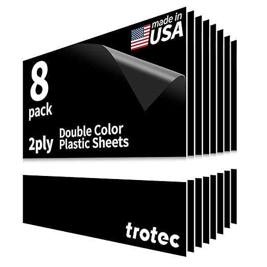Trotec TroLase | 12"x12"x1/32", 8 Pcs | Black/White | 2 Ply | Modified Acrylic | Laser Engraving Double Color Plastic Sheet | Engraving Blanks for Laser, Saw, Guillotine | Made in USA