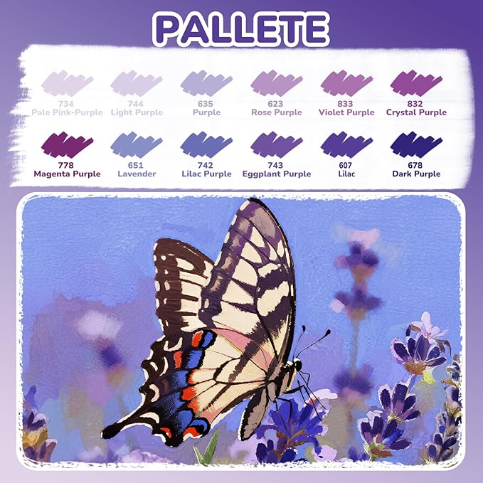 Guangna 12 Purple Dual Tip Acrylic Paint Markers, Brush Tip & Chisel Tip Acrylic Paint Pens for Rock, Wood, Glass, Paper, Coloring Book, Ceramic, Canvas, Water-Based Ink