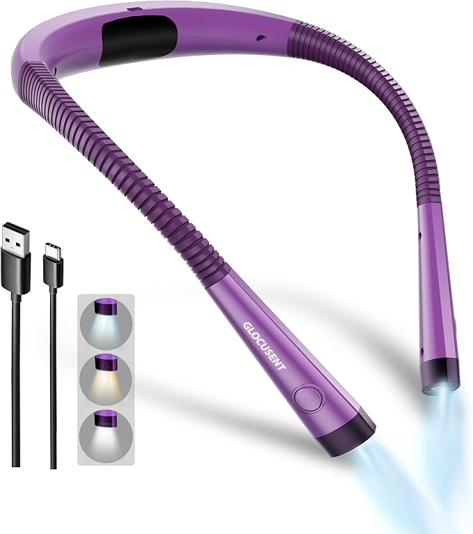 Glocusent Book Light, 3-Color & 6-Brightness Reading Light, Bendable Neck Light by GLOCUSENT