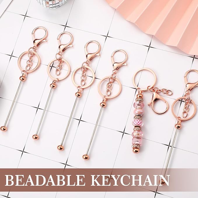 Tondiamo 12 Pcs Beadable Keychains Bars Bulk Blank Beaded Metal Keychain - Image 4