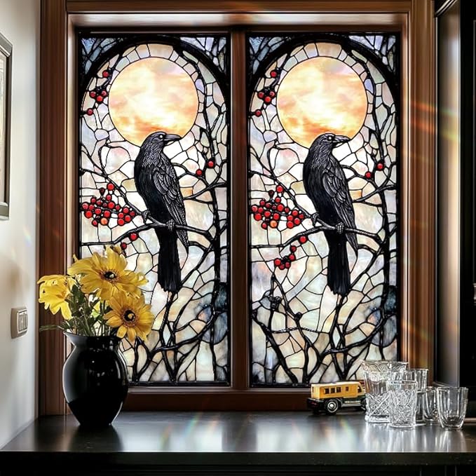 Stained Glass Style Raven Window Film, Gothic Inspired Privacy Decor - Image 7