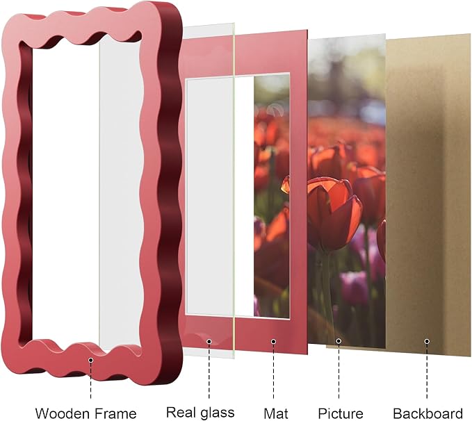 5x7 Picture Frame with Mat for 4x6, Wavy Edge Wooden Real Glass Photo Frame for - Image 6