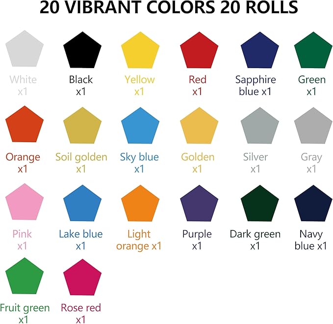FUNKAKA Heat Transfer HTV Vinyl Bundle, 20 Rolls 12" x 3ft Iron On Vinyl for T-Shirt 20 Assorted Colors Glossy Adhesive HTV Vinyl for All Cutter Machines Easy to Cut