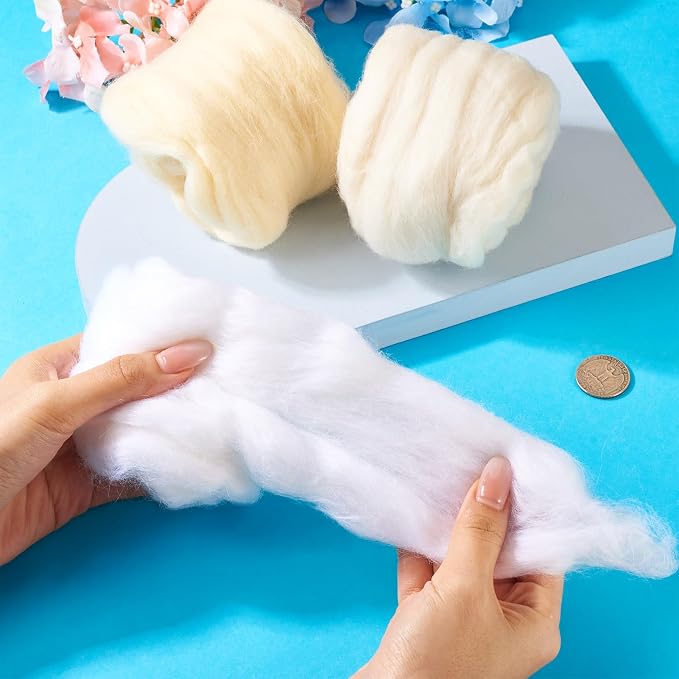 Boutigem 60G 3 Colors White Needle Felting Wool, Soft Chunky White Wool Roving - Image 4