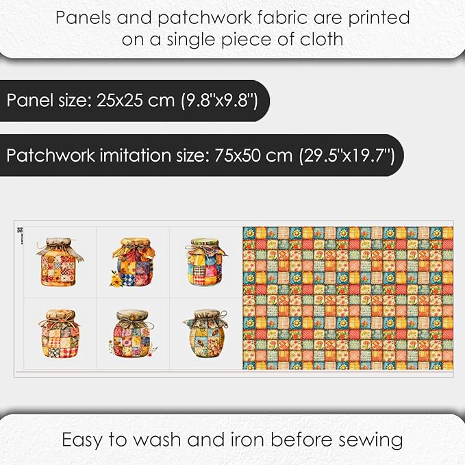 Patchwork Honey Jar Cotton Fabric Panel – 6 Designs + Bonus Sheet 29.5×19.6 inch - Image 4
