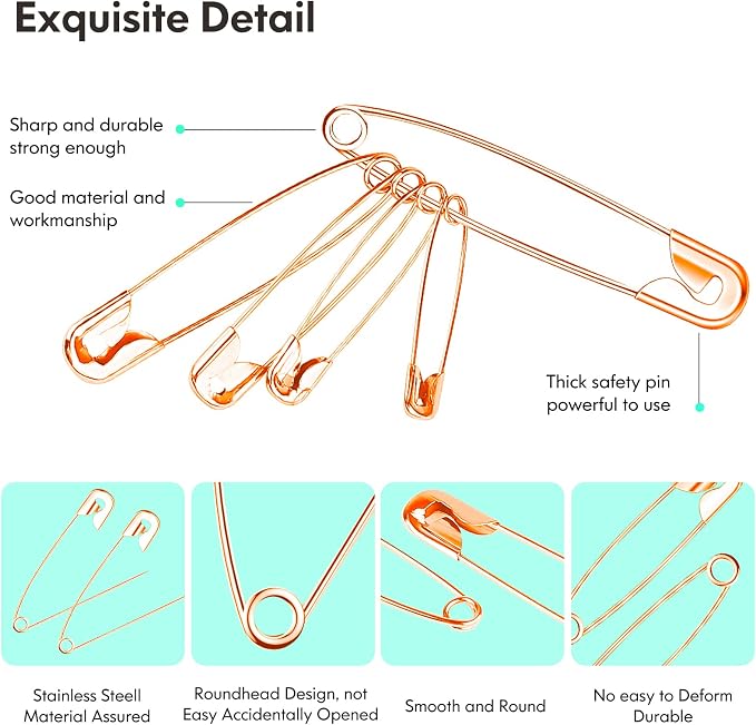 340 Pack Safety Pins Assorted, 5 Different Sizes Small and Large Safety Pins - Image 5
