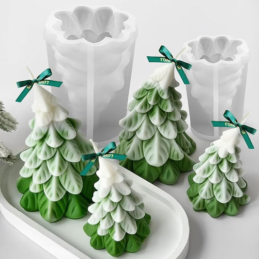 2 Pcs Christmas Candle Molds, Christmas Tree Silicone Molds for Candles Wax Soap Plaster Epoxy Resin Casting Craft Xmas Home Decoration Handmade Gift