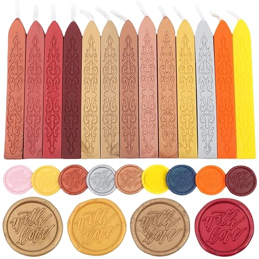 26Pcs Wax Seal Sticks with Wicks, Assorted Colors Wax Sealing Sticks Great for Letter Seals Waxing Stamp Wedding Invitations, Packaging Decoration (26)