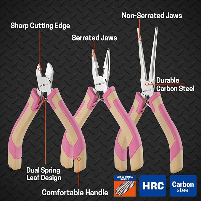 3 PCS Mini Pliers Set, Pink Jewelry Pliers Kit with Needle Nose, Diagonal and Long Nose, Small Plier Tool for Jewelry Making, DIY Crafts, Beading and Electronic Repair
