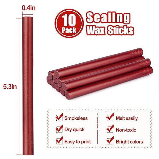 Gun Glue Sealing Wax Sticks for Wax Seal Stamp - Metallic Wine Red, Great for Wedding Invitations, Cards Envelopes, Snail Mails, Wine Packages, Christmas Gift Ideas, Pack of 10