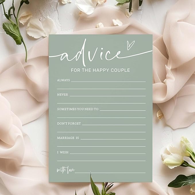Bridal Shower Games Cards, Advice for The Happy Couple, Bridal Shower Games 25 Guests, Engagement Party Wedding Games for Guests, Minimalist Green Wedding Party Supplies - C10, Blue