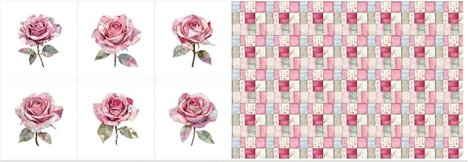 Cotton Fabric Panel – Single Continuous Patchwork Rose Panel, Featuring 6 by FabricsTown