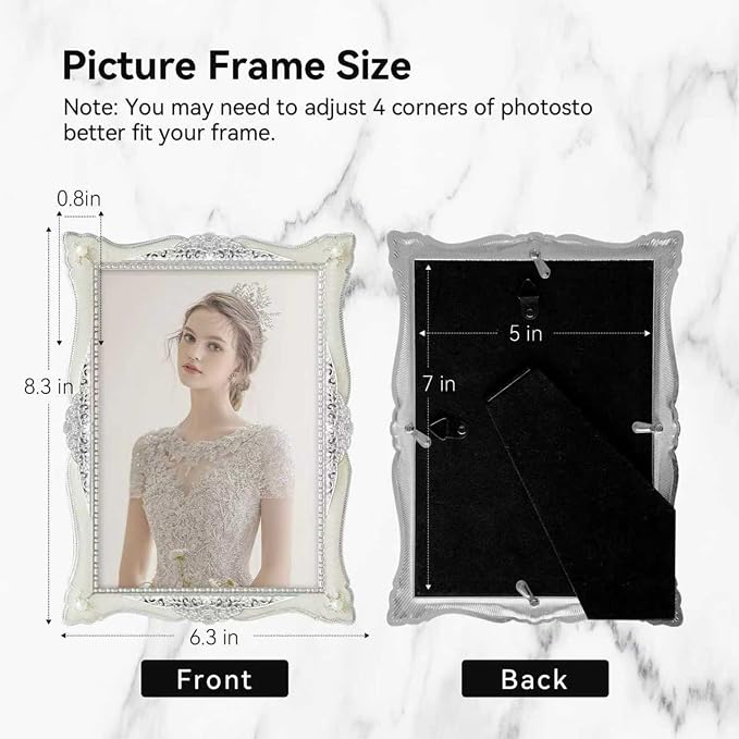 DIKAR 5x7 Vintage Picture Frames, Retro Silver Baroque Photo Frame - Image 3