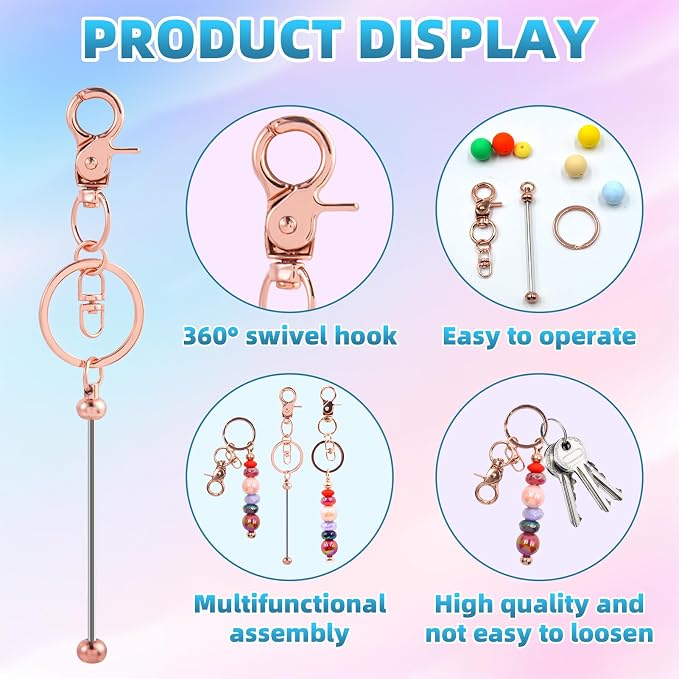 40 Pcs Beadable Keychains Bulk Kit – DIY Keychain Making Supplies - Image 3