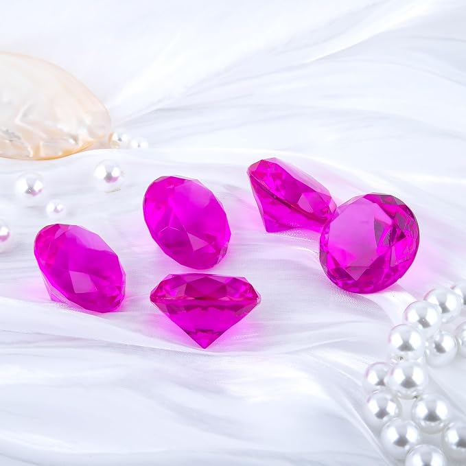 Niceup 26PCS Hot Pink Fake Diamonds Gem Toys, 1.5in Pool Diving Gems Acrylic - Image 4