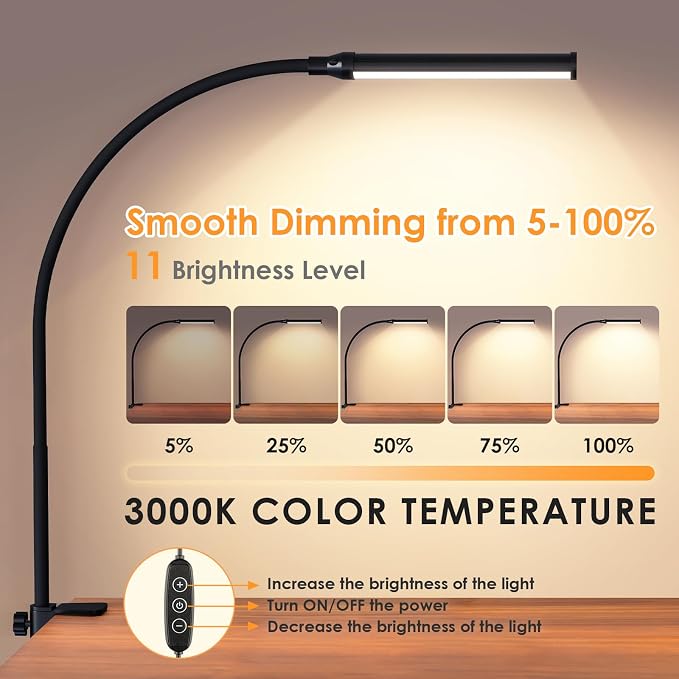 ShineTech LED Desk Lamp with Clamp, Clip On Desk Lamp - Image 2