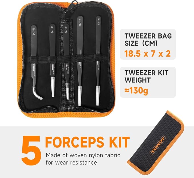 TOWOT Precision Tweezers, Anti-static Stainless Steel Pointed Tweezers - Image 5