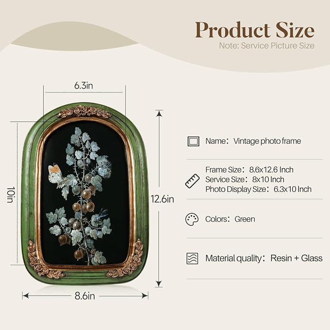 Cuspin 8x10 Vintage Picture Frame, Ornate Green and Gold Frames, Hand-Crafted - Image 5