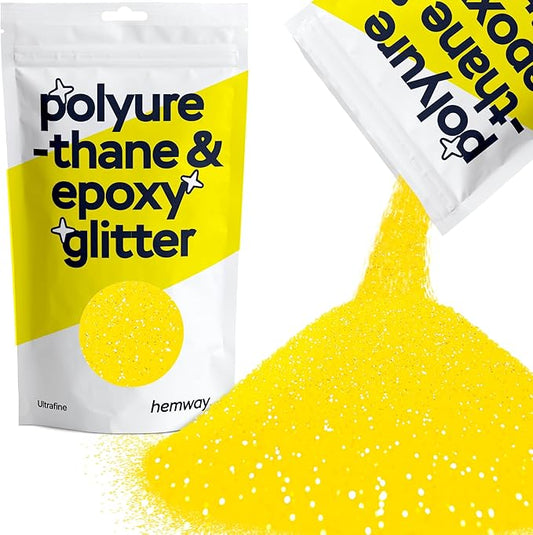 Hemway Polyurethane & Epoxy Resin Glitter 100g / 3.5oz Metallic Crystal Flake Additive for Flooring Jewelry Tumblers Glass Pigment - Ultrafine (1/128" 0.008" 0.2mm) - Fluorescent Yellow