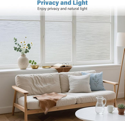 Finnez Frosted Privacy Window Film Static Cling, Non-Adhesive Decorative Cover for Glass Door & Windows, No Glue Removable Clings UV Blocking Waves Design for Home Office 45.2 x 78.7 Inches