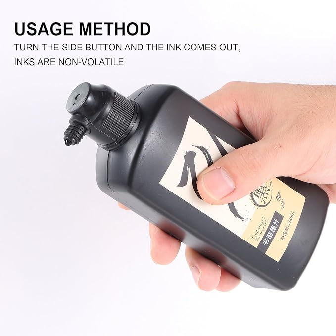 120 ML/4 OZ Calligraphy Ink - Versatile Elegance Chinese Brush Ink for Beginner Practice Traditional Art Works and Japanese Brush Black Ink