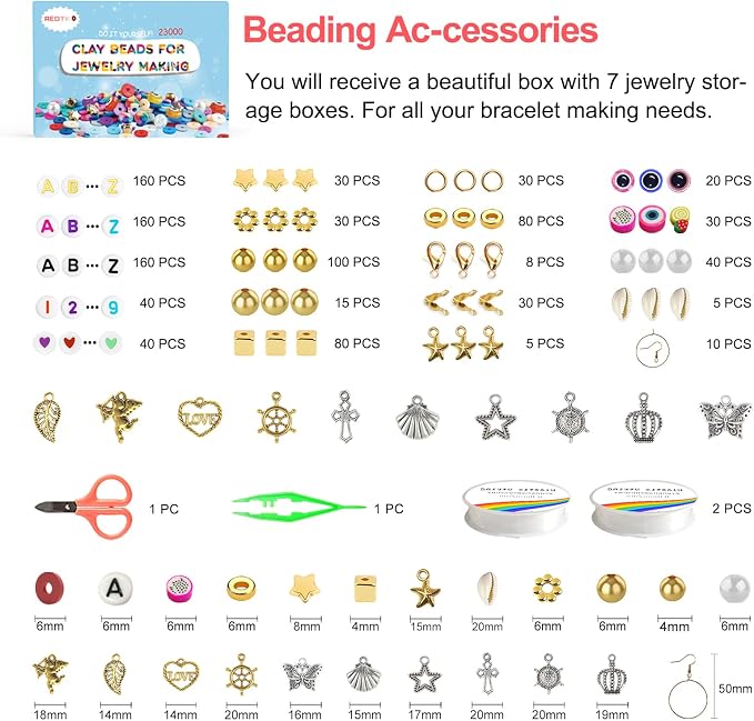 Redtwo 23000 Pcs 144 Colors Clay Beads Bracelet Making Kit | 7 Boxes Flat - Image 3