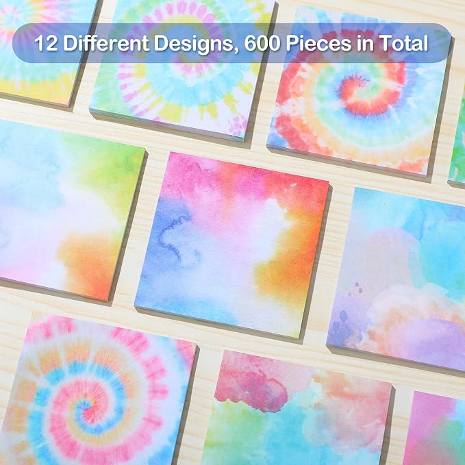 Eaasty 12 Pcs Rainbow Sticky Notes Tie Dye Pastel Sticky Note Fun Self Adhesive - Image 3