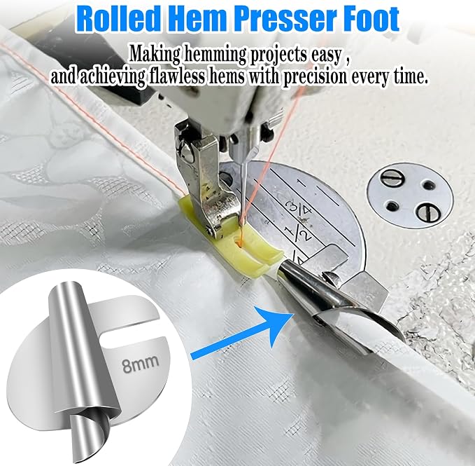 TOOVREN Sewing Rolled Hemmer Foot 8PCS Rolled Hem Presser Foot - Image 2
