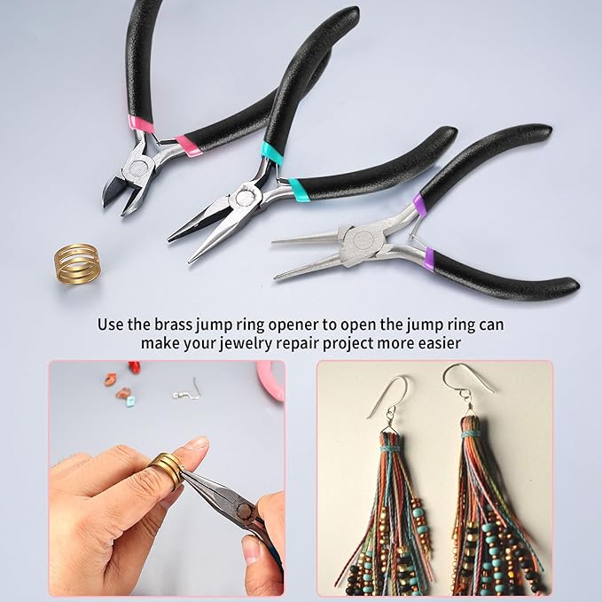 3 Pcs Jewelry Making Tools Pliers Kit, Includes Needle Nose/Round Nose Pliers/Diagonal, Wire Cutters for Jewelry Making Wire Wrapping Beading Crafts Matte Handle