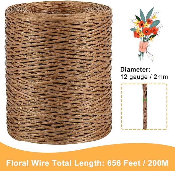 Brown Floral Wire, 656 Feet 2mm Paper Covered Bind Wire - Image 4