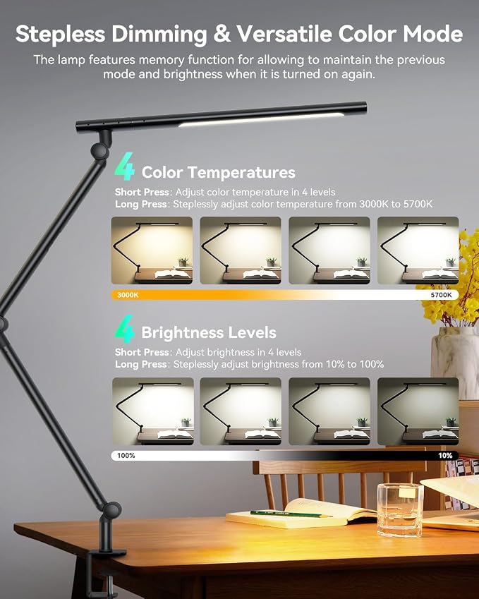 LED Desk Lamp with Clamp, 18W Architect Desk Lamp with Dual Light, Flexible 3 - Image 3