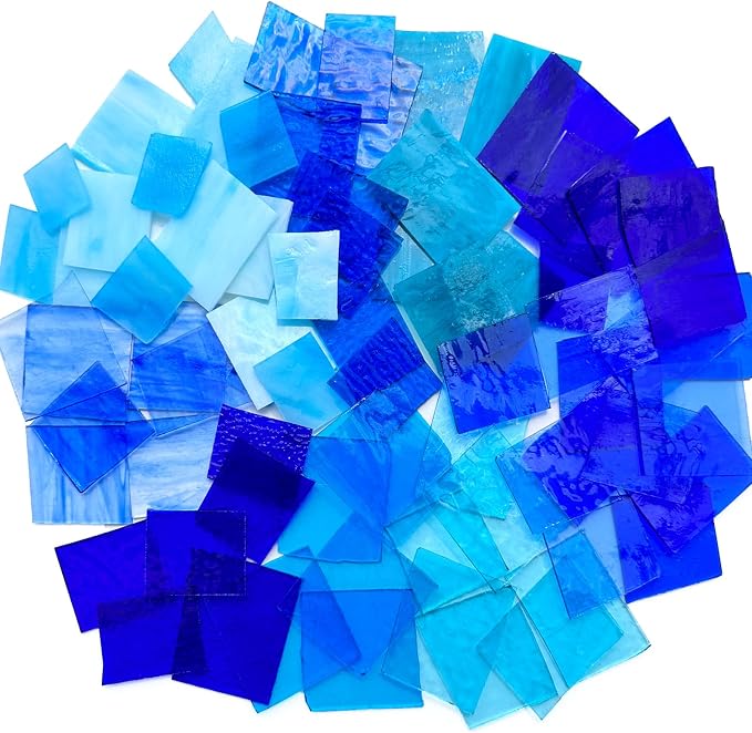 ILLUCKAI 2.2lb Blue Mixed Stained Glass Scraps, Irregular Stained Glass Sheets by ILLUCKAI