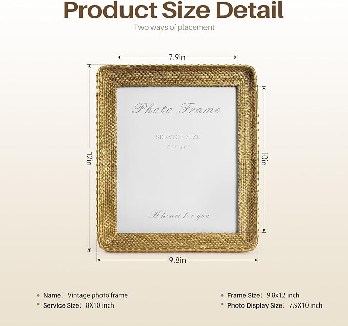 Cuspin 8x10 Picture Frame Gold, Vintage Gold Frames Rattan Textured - Image 6