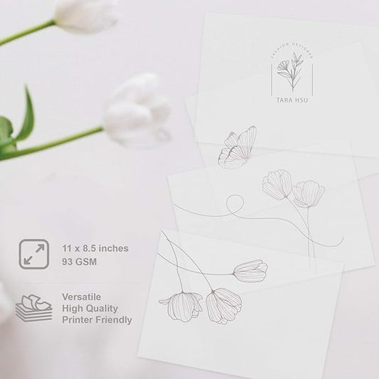 100 Pack Translucent Vellum Paper, 8.5 x 11 Inches