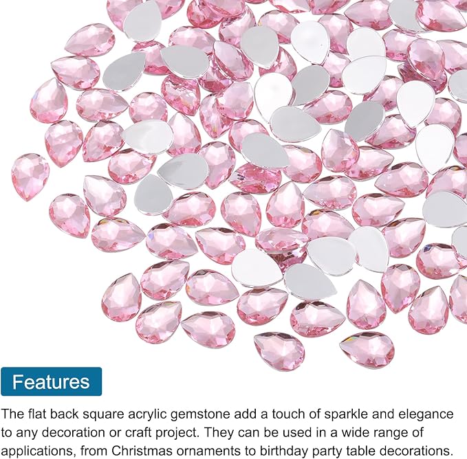 MECCANIXITY 50PCS Flat Back Acrylic Teardrop Gems 10x14mm Artificial Rhinestones - Image 4
