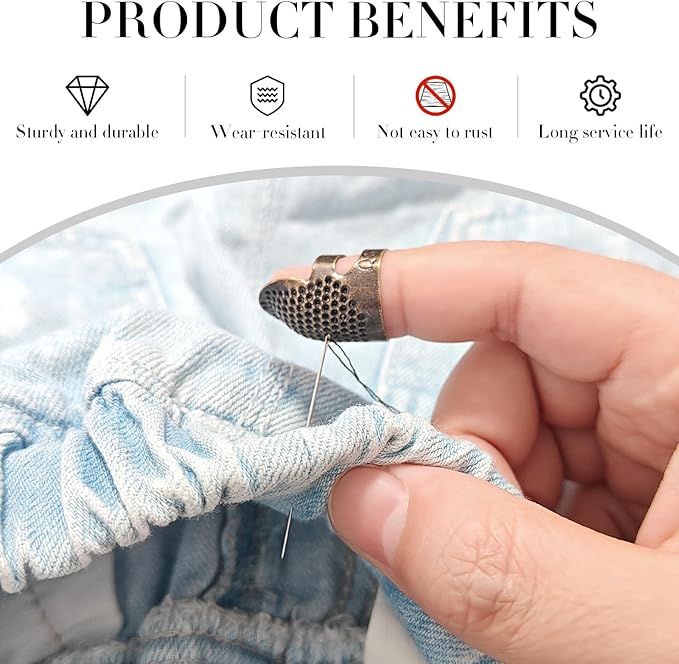 FR 4 Pack (2 Sizes, S/M) Sewing Thimble Finger Protector, Adjustable Finger Metal Shield Protector Pin Needles Sewing Quilting Craft Accessories DIY Sewing Tools Needlework Copper