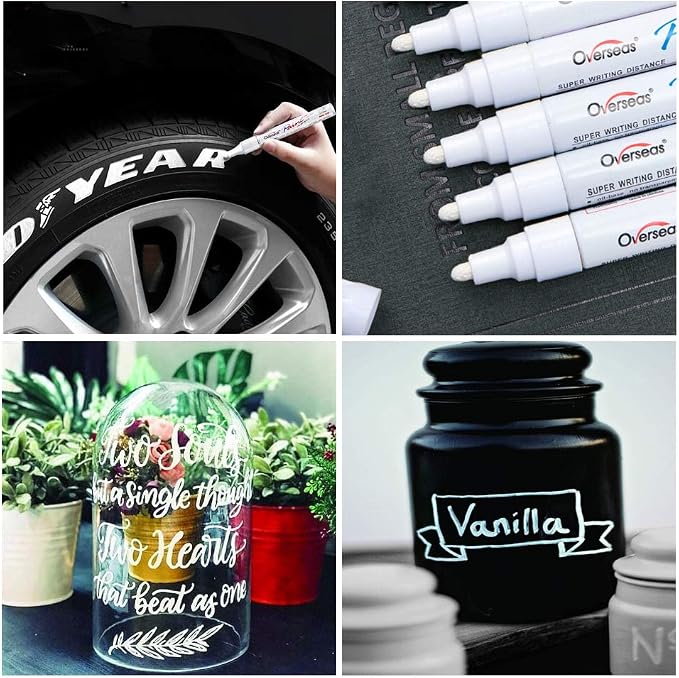Overseas 12 White Paint Pens Permanent Markers, Oil Based Paint Markers | - Image 3