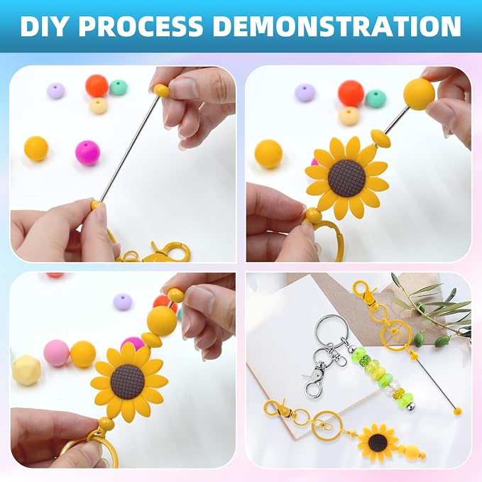 80 Pcs Beadable Keychains Bulk Kit – DIY Keychain Making Supplies - Image 4