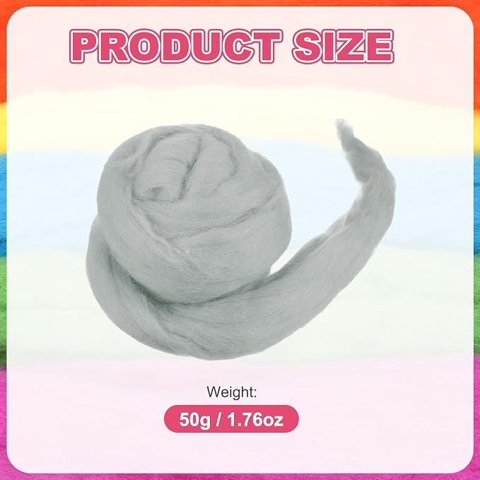 MECCANIXITY Wool Roving Yarn Soft Felting Wool 50g/1.76oz Pure Chunky Roving - Image 2