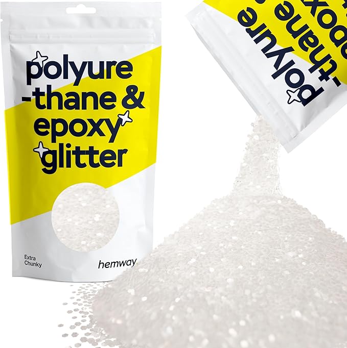 Hemway Polyurethane & Epoxy Resin Glitter 100g / 3.5oz Metallic Crystal Flake Additive for Flooring Jewelry Tumblers Glass Pigment - Extra Chunky (1/24" 0.040" 1mm) - White Iridescent