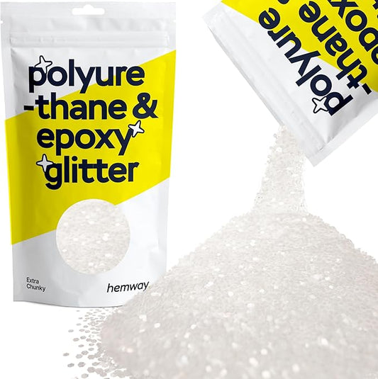 Hemway Polyurethane & Epoxy Resin Glitter 100g / 3.5oz Metallic Crystal Flake Additive for Flooring Jewelry Tumblers Glass Pigment - Extra Chunky (1/24" 0.040" 1mm) - White Iridescent
