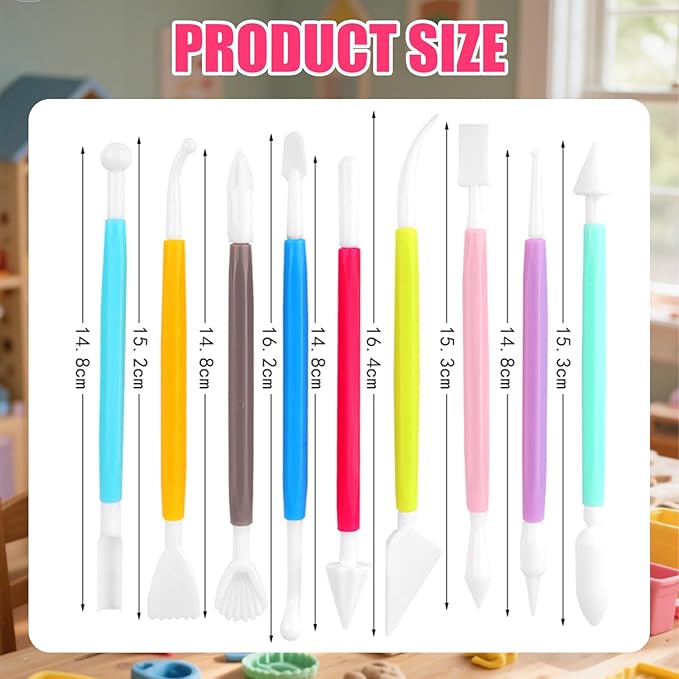 26 PCS Upgraded Polymer Clay Tools, Clay Sculpting, Acrylic Roller Pin, Polymer Clay Cutters Dotting Tools, Rectangle Sheet Press Board Wire Texture Set Needle Detail Modelling Supplies