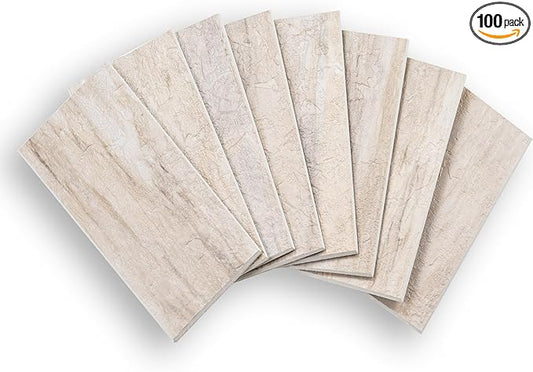 100 Pieces Peel and Stick Backsplash for Kitchen, 3" x 6" PVC Subway Tile Upgraded Grayish Beige with Gray Grout Backsplash Stick on Tile Elevate Kitchen, Bathroom, Fireplace,RV