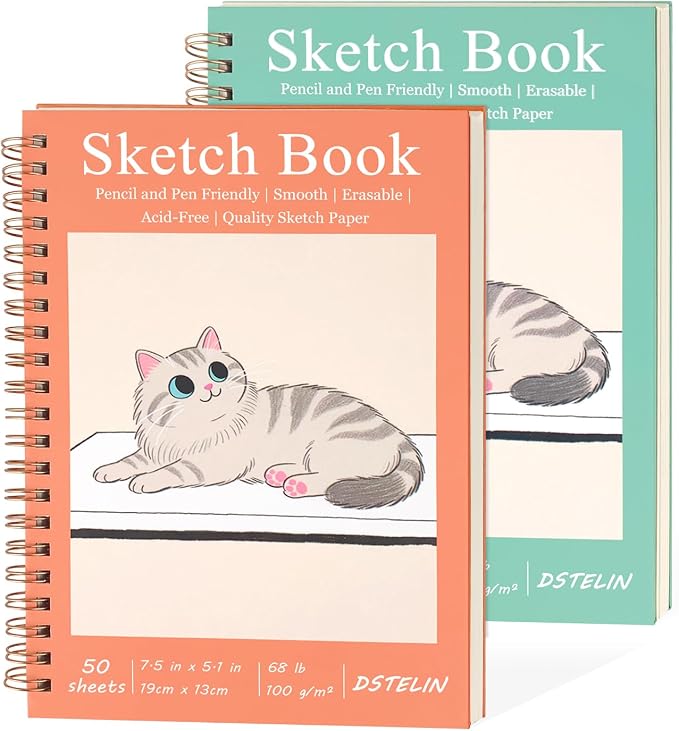 DSTELIN 2 Pack Mini Sketch Books, 7.5 x 5.1 Inch, Spiral Bound by DSTELIN