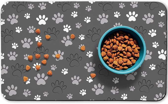 Dog Food Mat, Absorbent Water Bowl Mats Cat Pet Feeding Placemats Dark Gray 16 by Zoeeya